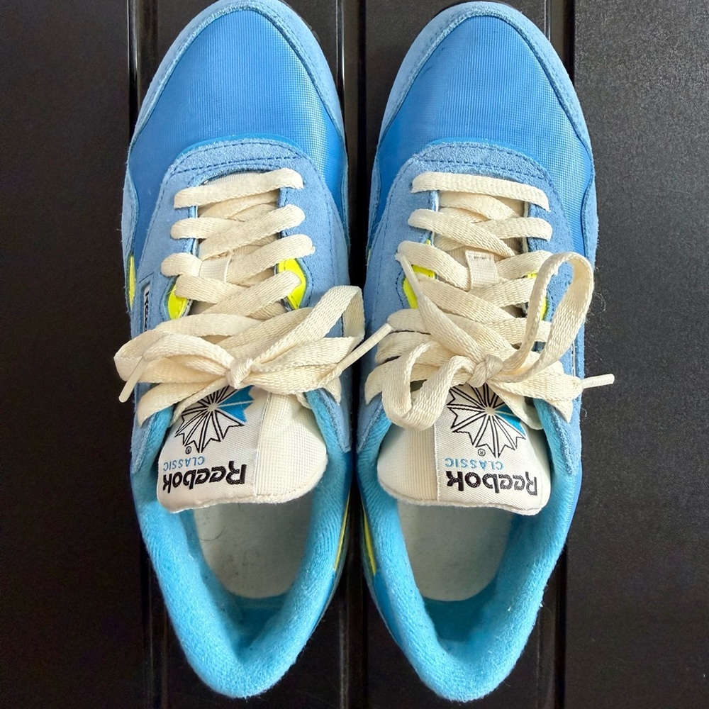 Reebok Blue and Cream Retro Sneakers with Yellow Accent